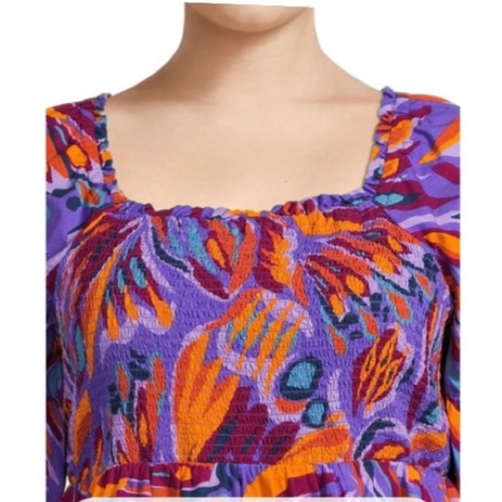 🧋 TERRA & SKY Abstract Butterfly Island Purple Print Smock Top NWT 4X - Picture 4 of 15